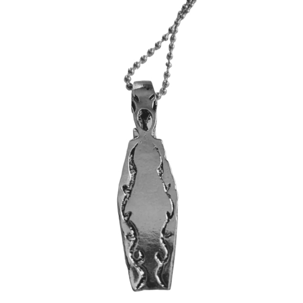 NWT Opening Coffin Skeleton Pendant Necklace Stainless Steel Silver Black - Picture 7 of 9